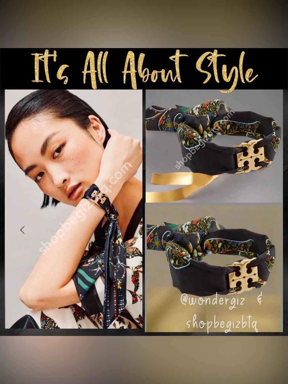 🆕 Tory Burch Authentic Kira Scarf Wrap Bracelet Color Brass / Sacred Floral